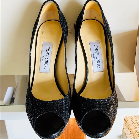 Jimmy Choo gorgeous sparkly black platform heels - Picture 6 of 9